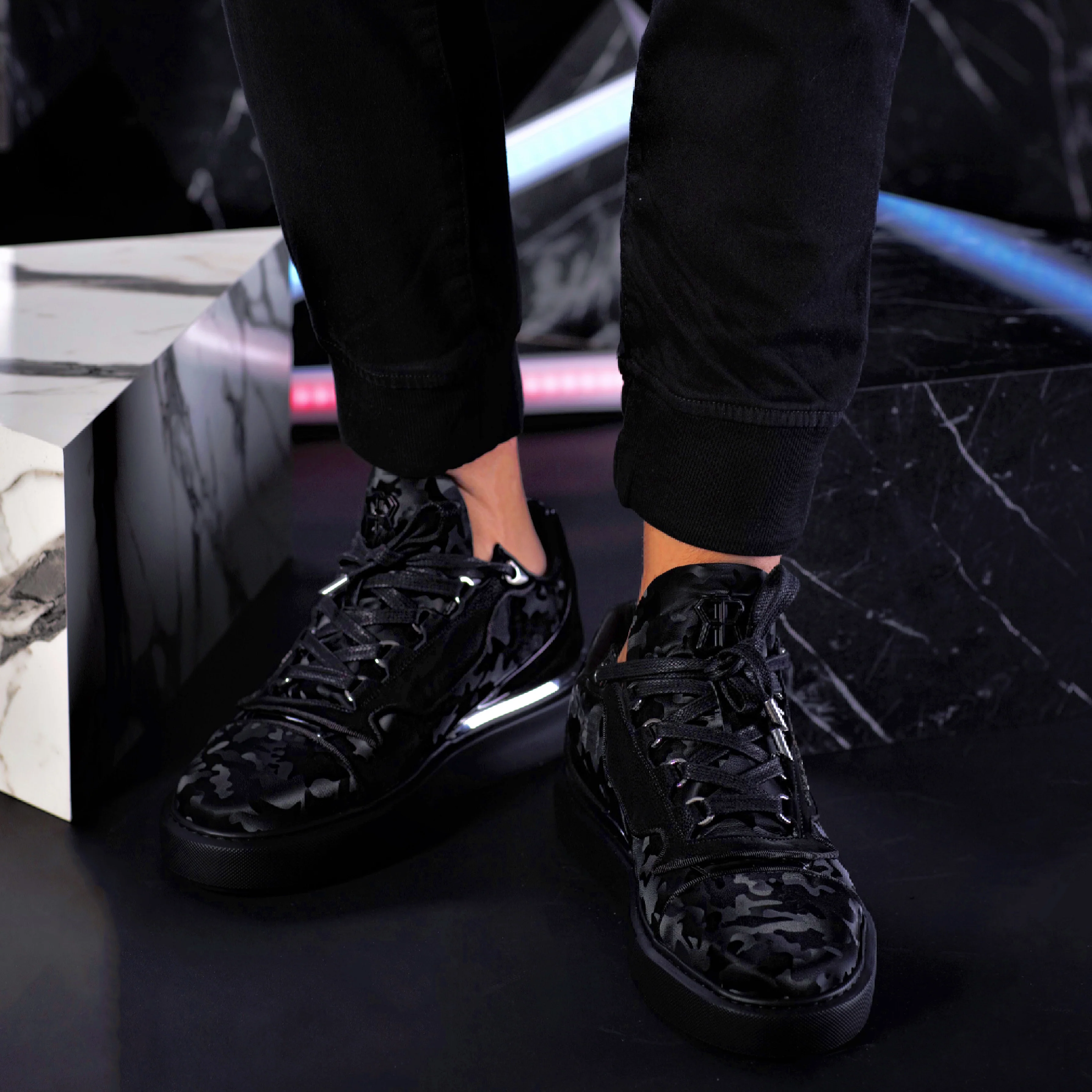 BNJ RAPHAEL Low-Top ALL BLACK REFLECTIVE CAMOUFLAGE CALFSKIN - Image 5