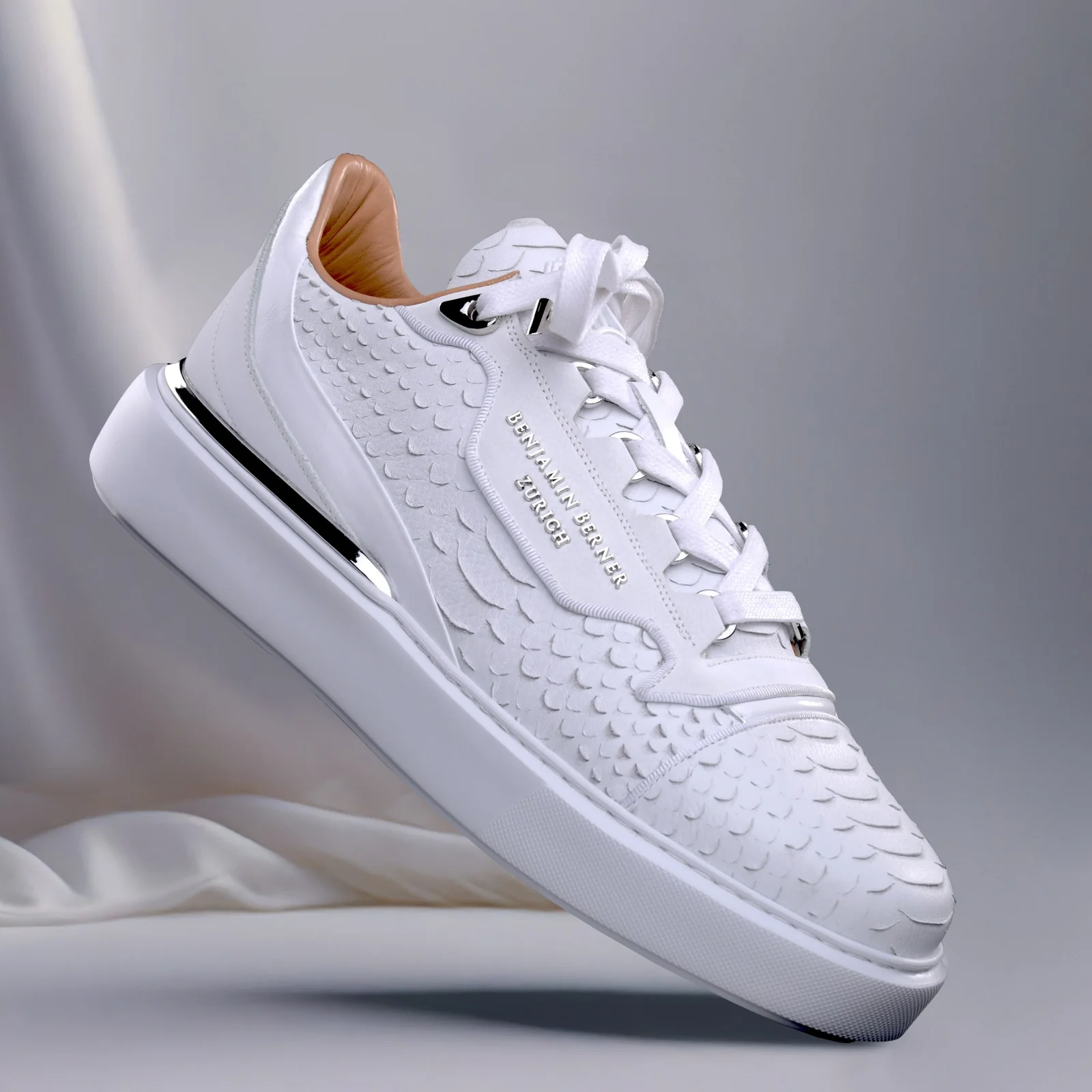 BNJ RAPHAEL Low-Top ALL WHITE PYTHON CUT-MATT NAPPA - Image 5