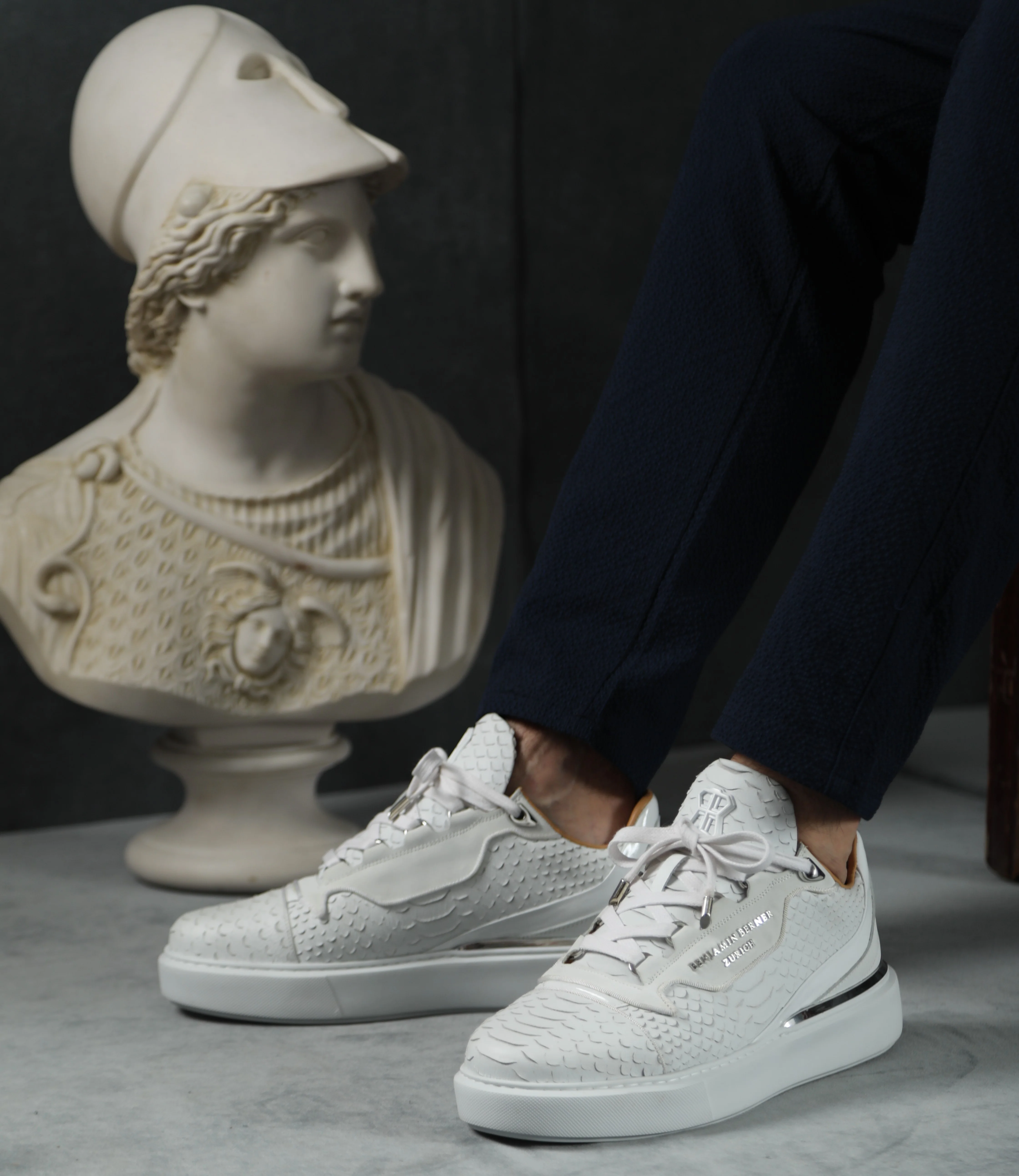 BNJ RAPHAEL Low-Top ALL WHITE PYTHON CUT-MATT NAPPA - Image 6