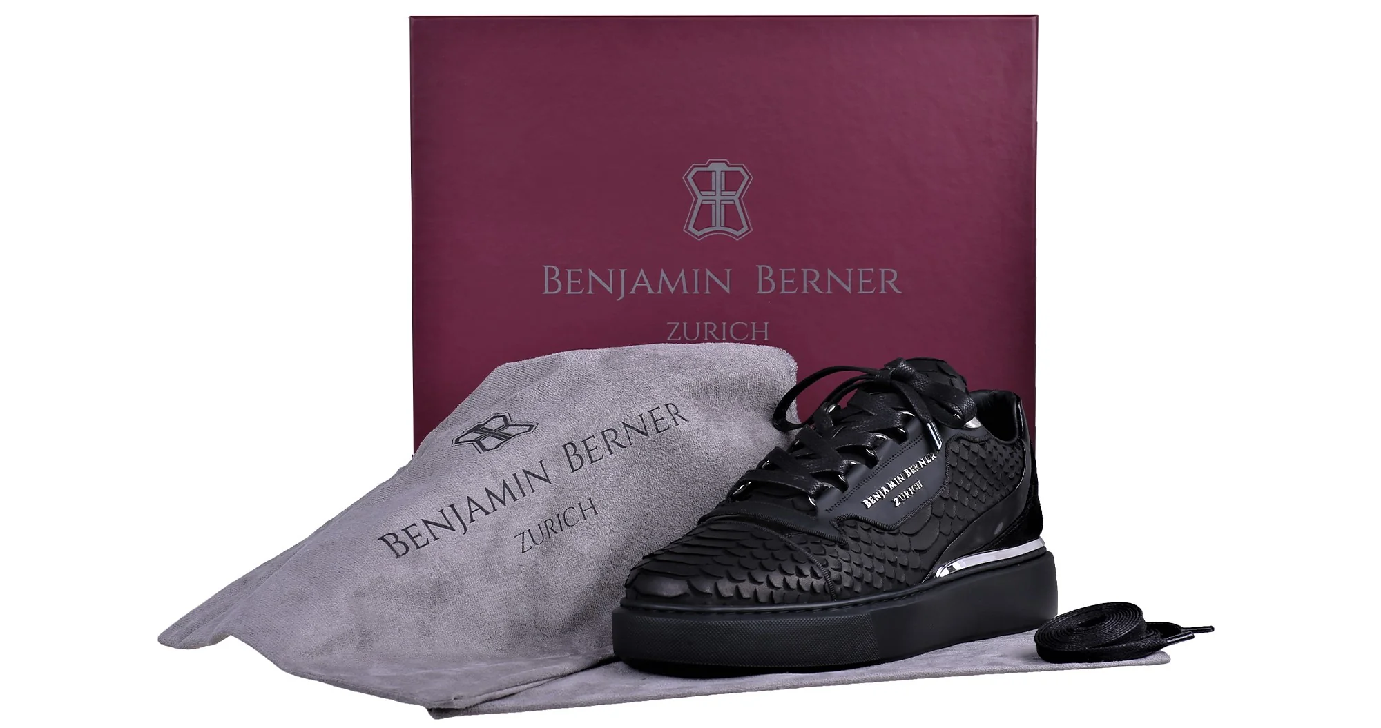 BNJ RAPHAEL Low-Top BLACK PYTHON CUT-MATT NAPPA - Image 3